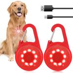 Dog Lights, USB Rechargeable Light up Dog Collar, 6 Modes LED Dog Safety Lights, Clip-On Dog Collar Light, Waterproof Night Safety Dog Collar Lights for Night Walking Running Pet,2-Pack (Red)