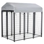 PawHut 6' x 4' x 6' Large Outdoor Dog Kennel Steel Fence with UV-Resistant Oxford Cloth Roof & Secure Lock