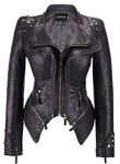 chouyatou Women's Fashion Studded Perfectly Shaping Faux Leather Biker Jacket (X-Large, Black)