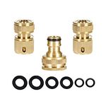 Brass Outdoor Tap Hose Connector Kit(With 3/4 inch&1/2 inch 2in1 Brass Female Threaded Tap Connector,2 Hose End quick Connector),Hose Adapter Hose Pipe Fittings for Join Garden Hose Pipe Tube (3 Pack)