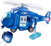 HERSITY Rescue Helicopter Toy Blue Police Plane with Light and Sound Push and Go Airplane Gifts for Kids Toddlers 3 4 5 Years Old