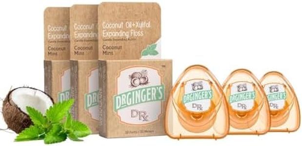 Dr. Ginger's Expanding Dental Floss, Coconut Mint, Organic Coconut Oil + Peppermint + Xylitol, Gentle Floss for Hard-to-Reach Spaces, 32 Yards Each, 3 Pack