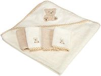 Spasilk Bath Hooded Towels & Washcloths Set for Babies, Hooded Terry Bath Towel & 4 Washcloths, Beige