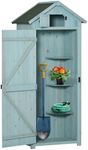 Outsunny Wooden Garden Shed, Utility Outdoor Small Shed with Lockable Double Doors, Shelves and Roof Hatch, Blue