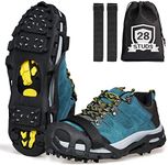 Ice Cleats for Shoes Boots Snow Traction Cleat Crampons for Walking on Snow and Ice 28 Studs Ice Snow Walk Traction Cleats Non-Slip Shoe Grippers Stretch Footwear for Hiking Walking Jogging Climbing