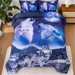 Enman-home Moon Wolf Comforter Set Kids Teens Men Queen Bedding Set Quilt + 2X Pillowcases (Mountain Wolf)