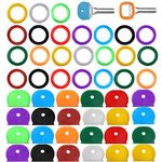 48PCS Key Caps Covers Tags, Round Key Cover Key Colour Caps Square Key Coding Rings Identifier Rings Rubber Key Toppers for Keys Organization House