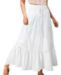 Genfien Women Skirts Elastic High Waist Maxi Skirts for Women 2 in 1 Vintage Maxi Skirt Summer Long Dresses Elegant A-Line Beach Skirt White