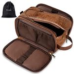 Elviros Toiletry Bag, Travel Shaving Dopp Kit Water-Resistant Bathroom Toiletries Organizer PU Leather Cosmetic Bags for Men and Women(Dark Brown, Medium)