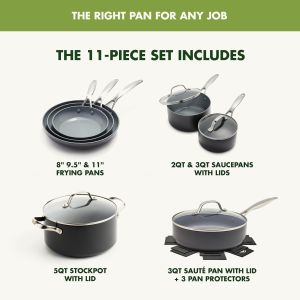 GreenPan Valencia Pro 11-Piece Ceramic Non-Stick Cookware Set – PFAS-Free, Induction Safe, Grey