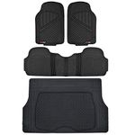 Motor Trend FlexTough Performance All Weather Rubber Car Mats with Cargo Liner - Full Set Front & Rear Floor Mats for Cars Truck SUV, Automotive Floor Mats (Black)