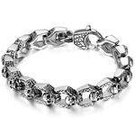 JewelryWe Vintage Biker Gothic Skull Stainless Steel Bracelet for Men, 8.7 Inches