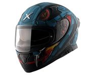 Axor Apex Venomous ISI ECE DOT Certified Full Face Dual Visor Helmet for Men and Women with Pinlock Fitted Outer Clear Visor and Inner Smoke Sun Visor Dull Black Blue(M)