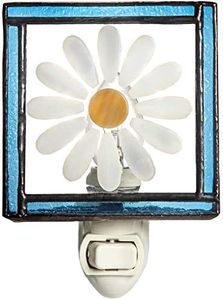 J Devlin Glass Art Stained Glass Night Light, Blue, Daisy, Flower, Plug in nightlight for Bedroom/Bathroom/Stairway/Hallway Home Decor NTL 210-2