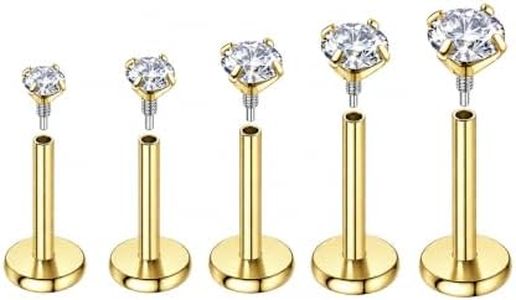 10PCS Gold Titanium Internally Threaded Flat Back Earrings Nose Studs 16G