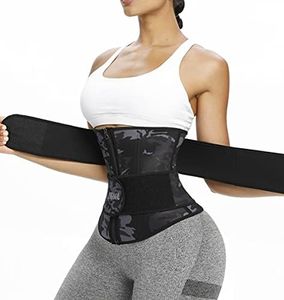 ANGOOL Neopren Waist Trainer For Women,Workout Plus Size Trimmer Belt Sauna Sweat Corset Cincher With Zipper 2XL Camo