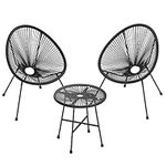 SONGMICS Garden Patio Furniture Set 3 Pieces, Acapulco Chair, Outdoor Seating, Glass Top Table and 2 Chairs, Indoor and Outdoor Conversation Set, Black GGF013B02