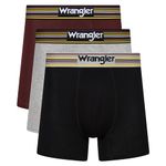 WRANGLER Men's Boxers in Black/Burgandy/Grey | Ultra Soft Viscose from Bamboo with Stretchy Elasticated Microfibre Waistband | Comfortable & Breathable Underwear - Multipack of 3