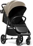 Mompush Nova Baby Stroller for Toddler, Infant & Newborn | Spacious Seat & Lie-Flat Mode | Compact One-Hand Fold, UPF 50+ Canopy & All-Wheel Suspension | Includes Rain Cover & Cup Holder, Khaki