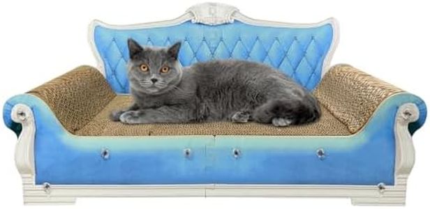 INRLKIT Luxury Cardboard Cat Scratcher Sofa Bed, Couch Shaped Cat Scratching Board, Cat Scratch Lounge with Catnip, Cat Scratcher for Indoor Cats Large Blue