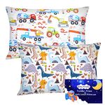 Baby Toddle Pillowcase 2 Pack 100% Cotton Pillow Cover, Cot Bed Pillow Pair Cases 40x60cm Gifts for Children's Day Dinosaur Construction vehicles