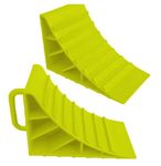 Wheel Chocks With Handles Set of 2 Tyre Saver Brake Stoppers Ridged Wedges for Cars Caravan Horsebox Motorhome (2 Yellow Wheel Chocks)