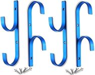 Flowerbeauty Pool Pole Hanger Premium Aluminium Holder Set, Ideal Hooks for Telescopic Poles, Skimmers, Leaf Rakes, Nets, Brushes, Vacuum Hose, Garden Tools and Swimming Pool Accessories (4, Blue)