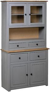 EVURU Kitchen Pantry Storage Cabinet, Sideboard with an Open Compartment, 4 Drawers, 2 Doors & 2 Glass Doors, Freestanding Hutch Cabinet, Buffet Cabinet for Living Room, Bedroom, 93x40.5x180 cm