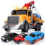 wakeInsa 15" Big Tow Truck Toy Set,Include Racing Car,Off-Road Car,Pickup Truck,Traffic Signs,Toy Truck with Hook,Sound and Lights for Boys & Girls Birthday