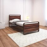 Homdec Vega Hybrid Wood and Metal Structure Bed (Brown, Single)