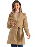 Allegra K Women's Classic Stand Collar Long Sleeve Winter Belted Long Coat Khaki Small