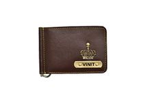 Ahimsa Leather Personalized Vegan Leather Money Clip | Classy Money Clip Wallet | Customized Unisex Wallet with Name and Charm (Brown)