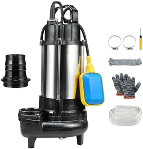 Sewage Grinder Pump, 1HP Submersible Sump Pump, 110V 6400GPH Cast Iron Effluent Pumps with Automatic Float Switch, 2'' NPT Discharge for Basement, Residential Sewage, Sump Basin