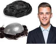 gexworldwide GEX Toupee For Men Human Hair HairPiece 0.08mm Thin Skin 8x10 inch Natural Black Mixed with 10% Grey Durable V-looped Wig Replacement Systems TS(1B10#)