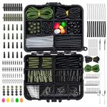 Dr.Fish Set of 280 Carp Fishing Tackle Accessories in Box 2 Ready Hair Rigs Fishing Gift Safety Clips Swivel Snap Corn Tubing, Green Black