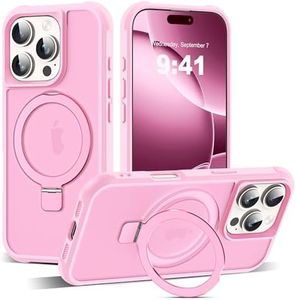 SKYLMW Compatible with iPhone 16 Pro Case with Invisible Magnetic O-Ring Stand Military-Grade Translucent Case for iPhone 16 Pro 6.3" [Compatible with Mag-Safe][Great Grip Feeling], Pink