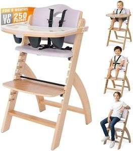 Abiie Beyond Junior Wooden High Chair for Babies and Toddlers - Convertible 3-in-1 Baby Highchair with Removable Tray - 6 Months to 250 Lb - Water Resistant - Natural Wood with Lilac Cushion