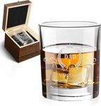 GLASKEY Birthday Gifts for Men,Vintage Whiskey Glass in Luxury Wooden Box,Dad Gifts,Birthday Decorations for Husband,Dad,10oz Bourbon Glass with Sand-Carved by Hand,Cool Gifts for Dad