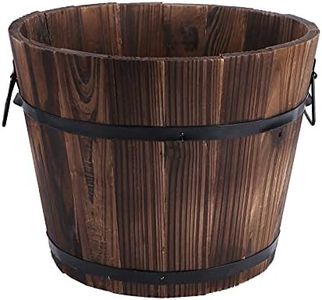 Vaguelly Rustic Wooden Barrels Planters Whiskey Barrels Bucket with Handle, Flower Planter Plant Pots Container Water Wishing Well Pail Garden Backyard Outdoor Indoor Decor