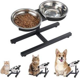 Elevated Cat Bowls Adjustable from 4.3-6.3 in, Raised Cat Bowls for Indoor Cats, 15° Tilted Cat Food and Water Bowls Set with 2 Stainless Steel Bowls for Cats and Puppy