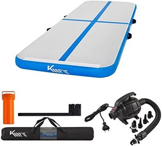 KM KM Fit Airtrack Tapis de gymnastique, gonflable, 5 m, avec sac de transport, pompe à air électrique et kit de patchwork, tapis de yoga, tapis d'entraînement, résistant aux UV, bleu