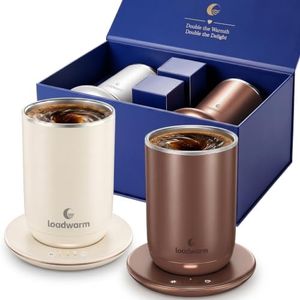 Self Heated Stirring Coffee Mug Set of 2, 10oz Cup with Warmer, BrownWhite
