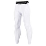 Towintec Men’s Compression Pants, Leggings Running Tights Workout Base Layer for Basketball Sports Athletic Football Gym Soccer(White,L)