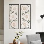 HOME AND CRAFTS Metal Wall Decor, Set of 2 Large Metal Leaf White Theme Frame Wall Art Decor For Living Room, Bedroom, Dining Room, Kitchen, Bathroom,Entryway, Hallway (Each Size 12x34 Inch)