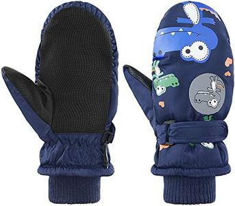 American Trends Toddler Winter Mittens Waterproof Boy Ski Gloves Warm Fleece Snow Mitten for Baby Boy Girl Cold Weather Navy Green S(Fits 2-4 years)