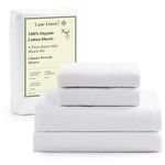 Lane Linen 100% Organic Cotton Queen Sheet Set, 4-Piece Percale Bed Sheets for Queen Bed - Soft, Breathable, Hypoallergenic, Deep Pocket Fits Mattress Up to 15" Deep, Hotel Quality Sheets - White
