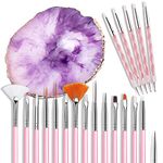 Nail Art Brushes Kit Nail Art Supplies Tools Purple Resin Palette Nail Art Painting Mixed Color 2 Way Acrylic Silicone Dotting Pen Tool Manicure Kit DIY Makeup Display Board for Home Salon (21 Pieces)