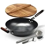 HOME EC Carbon Steel Wok Pan With L