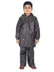 FabSeasons Polyester Solid Casual Style Waterproof Raincoat Set Of Pant & Top For Kids With Hood, Age 7-8 Years, Grey