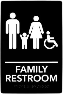 Restroom Sign for Business - ADA Compliant Braille Bathroom Sign with Double Sided Tape to Secure Perfectly in Less Than a Minute - Size 9 x 6 Inch (Family Restroom)
